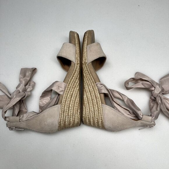 UGG Australia Trina Suede Espadrille Sandals Womens 6 Wedge Ribbon Tie Nude - Picture 11 of 13